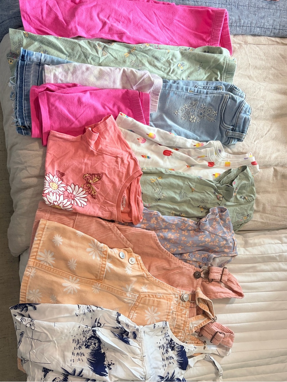 Girls Mixed Summer Outfit Lot - Bright Pink, Coral, Peach, Green, Denim